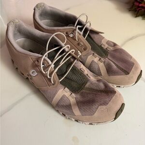 On Running Beige and Olive Sneakers